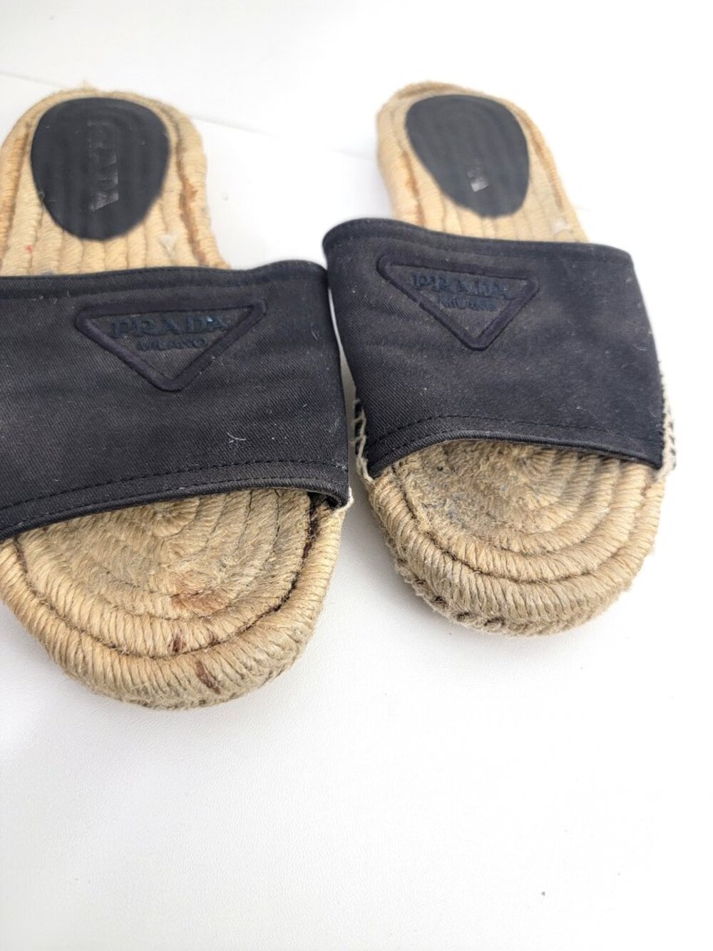 Prada Triangle Logo Black Canvas Espadrille Mules Black 36 6 - Picture 5 of 8